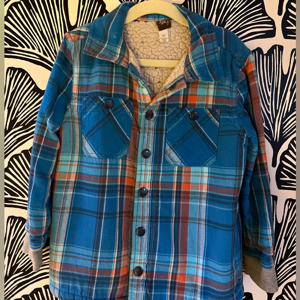 Tea Collection Kids Blue and Gray Plaid Sherpa lined Jacket
